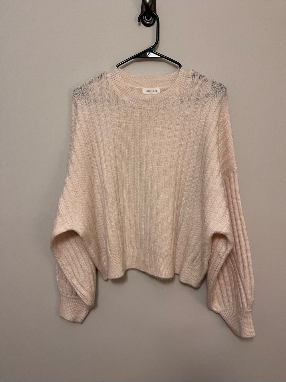 Sophie Rue Cream Ribbed Crewneck Sweater